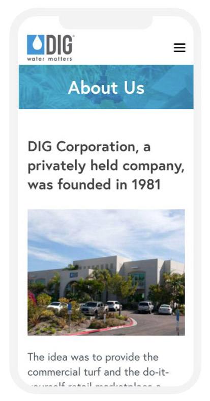 DIG Corporation mobile responsive website